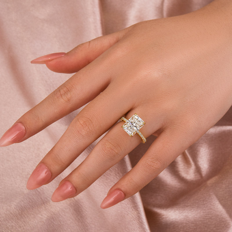 4.5CT Radiant Cut Moissanite Ring – 925 Silver Yellow Gold Plated