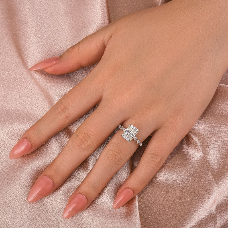 3.5CT Radiant Cut Moissanite Engagement Ring – 925 Silver 18K White Gold