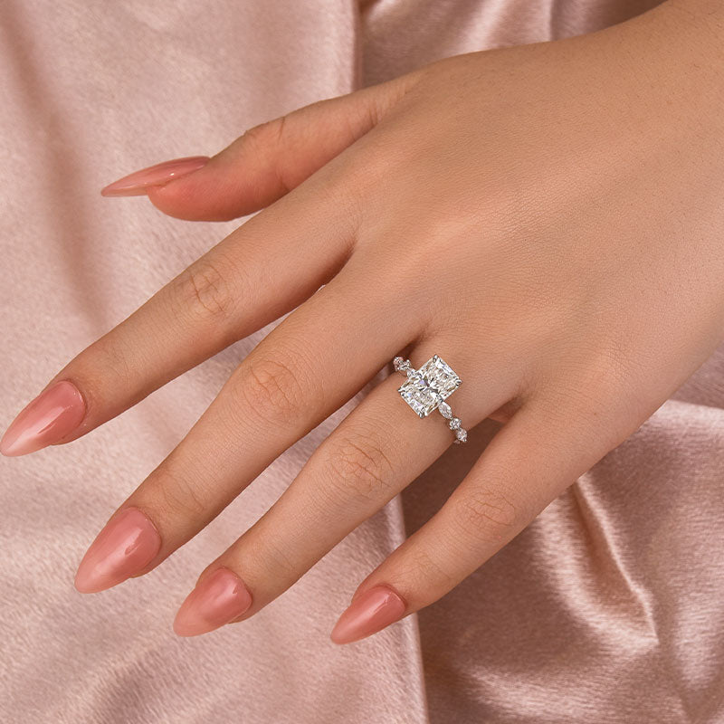 3.5CT Radiant Cut Moissanite Engagement Ring – 925 Silver 18K White Gold