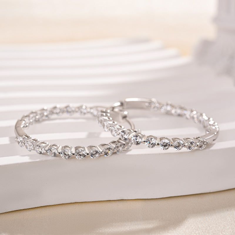 Round Simulated Diamond Earrings in Sterling Silver