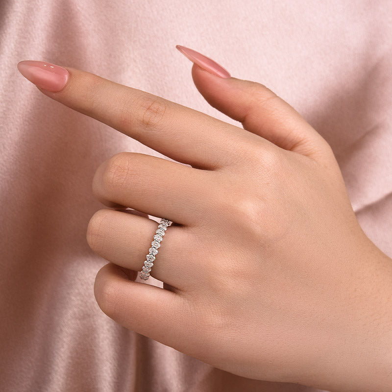 3.0CT Oval Moissanite Wedding Band – Platinum Plated Silver