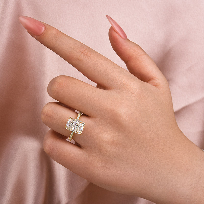 4.5CT Radiant Cut Moissanite Ring – 925 Silver Yellow Gold Plated