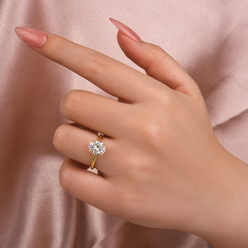 2.0CT Oval Moissanite Engagement Ring - Sterling Silver 18K Gold Plated