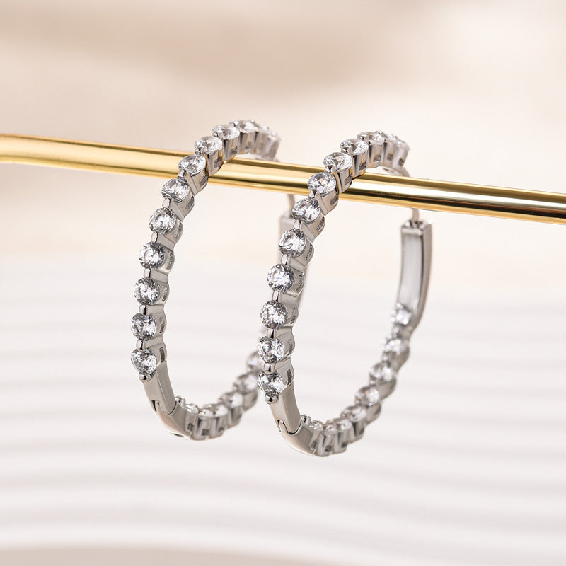 Round Simulated Diamond Earrings in Sterling Silver
