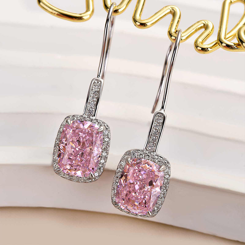 2.5Ct Cushion Cut Paraiba & Pink Diamond Earrings 925 Silver
