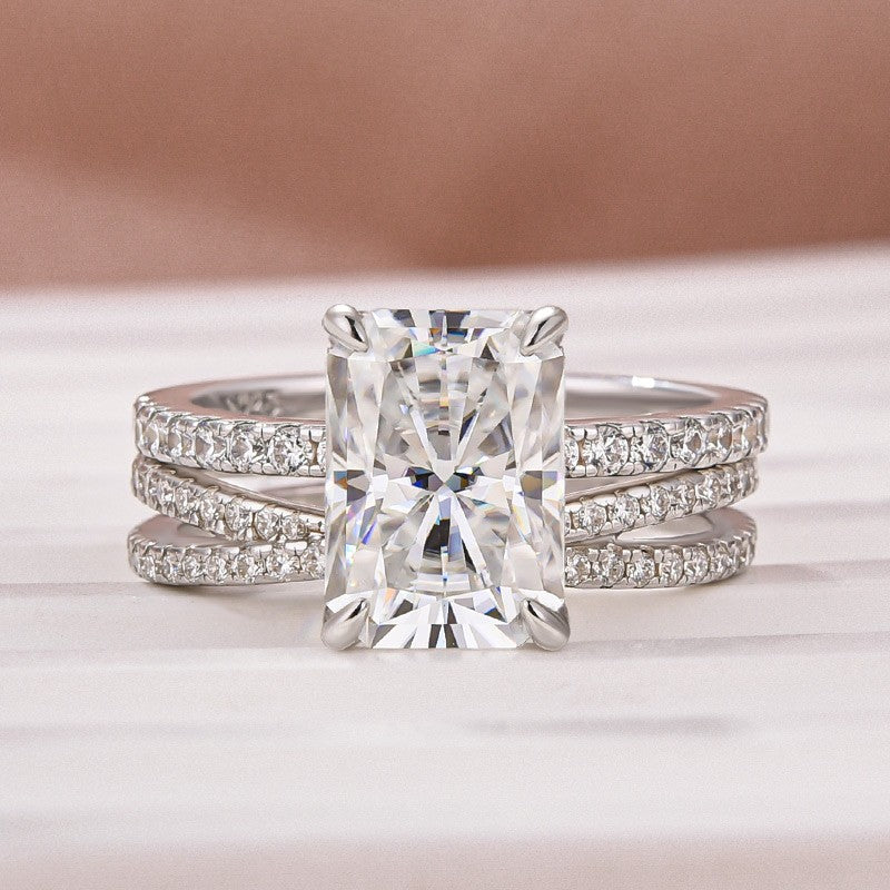 3.5CT Radiant Cut Moissanite Criss Cross Wedding Ring