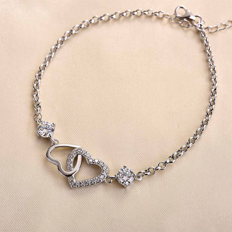 Luxurious Adjustable Silver Bracelet with Simulated Diamonds