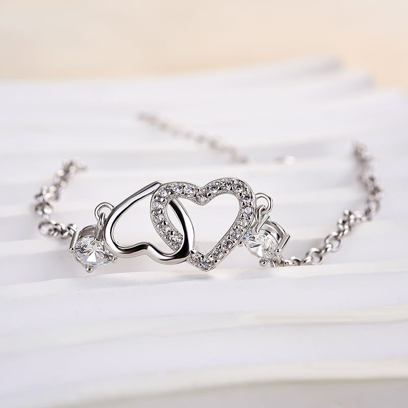 Luxurious Adjustable Silver Bracelet with Simulated Diamonds