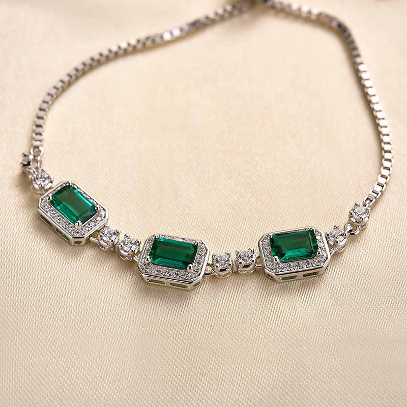 Sophisticated Emerald-Cut Green Simulated Diamond Bracelet