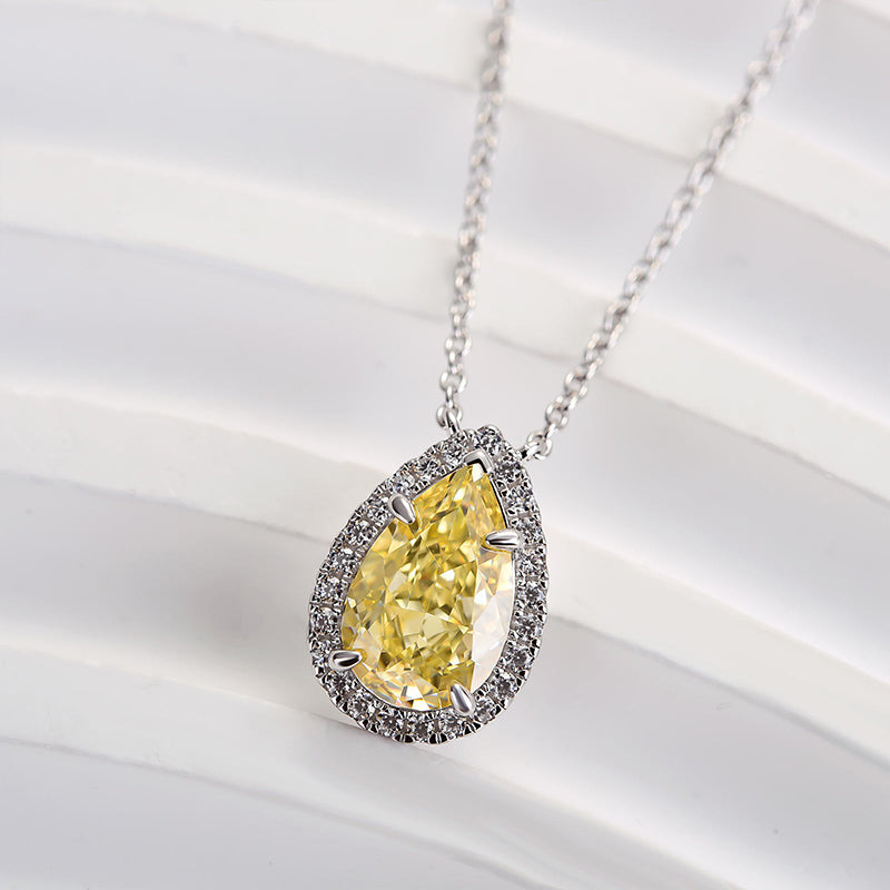 Pear-Cut Yellow Sapphire Simulated Diamond Necklace in White Gold