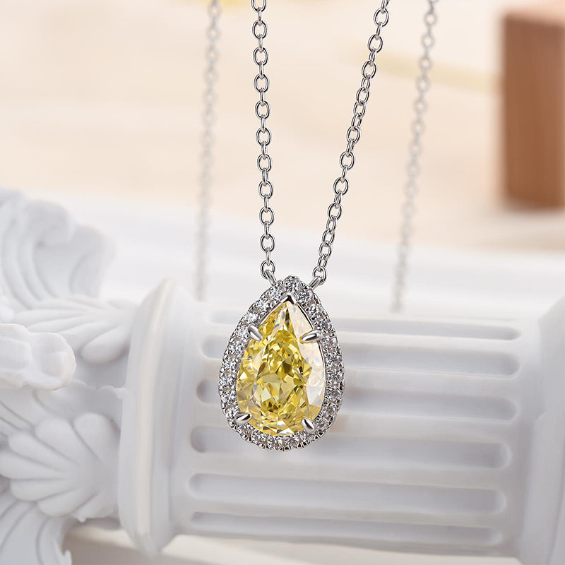 Pear-Cut Yellow Sapphire Simulated Diamond Necklace in White Gold
