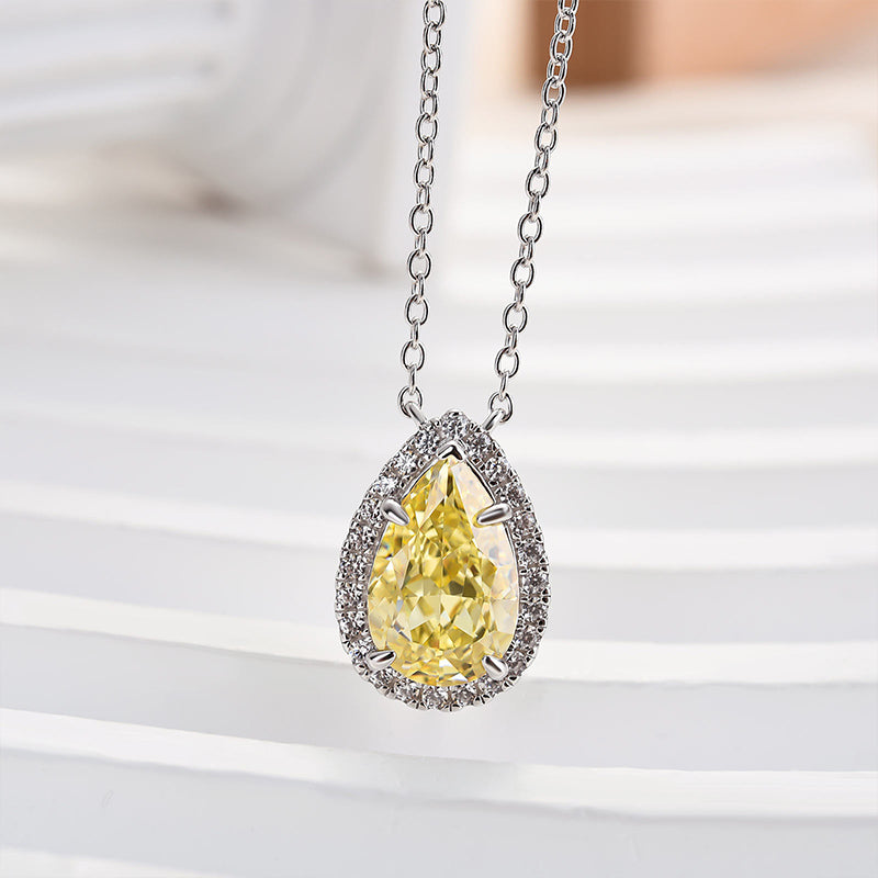 Pear-Cut Yellow Sapphire Simulated Diamond Necklace in White Gold