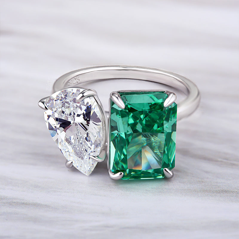 4.0/2.0 Carat Paraiba Tourmaline & White Simulated Diamond Two-Stone Ring