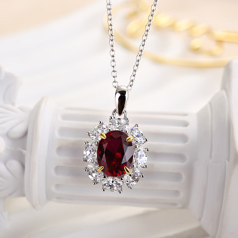 Elegant Oval Ruby Simulated Diamond Necklace for Eternal Love