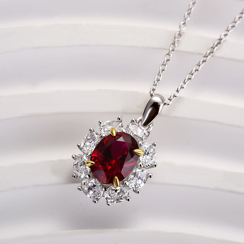 Elegant Oval Ruby Simulated Diamond Necklace for Eternal Love