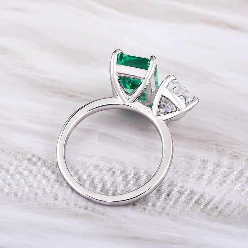 4.0/2.0 Carat Paraiba Tourmaline & White Simulated Diamond Two-Stone Ring