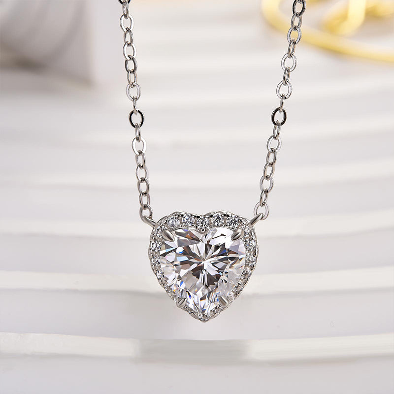 Romantic Heart Cut Simulated Diamond Necklace in White Gold