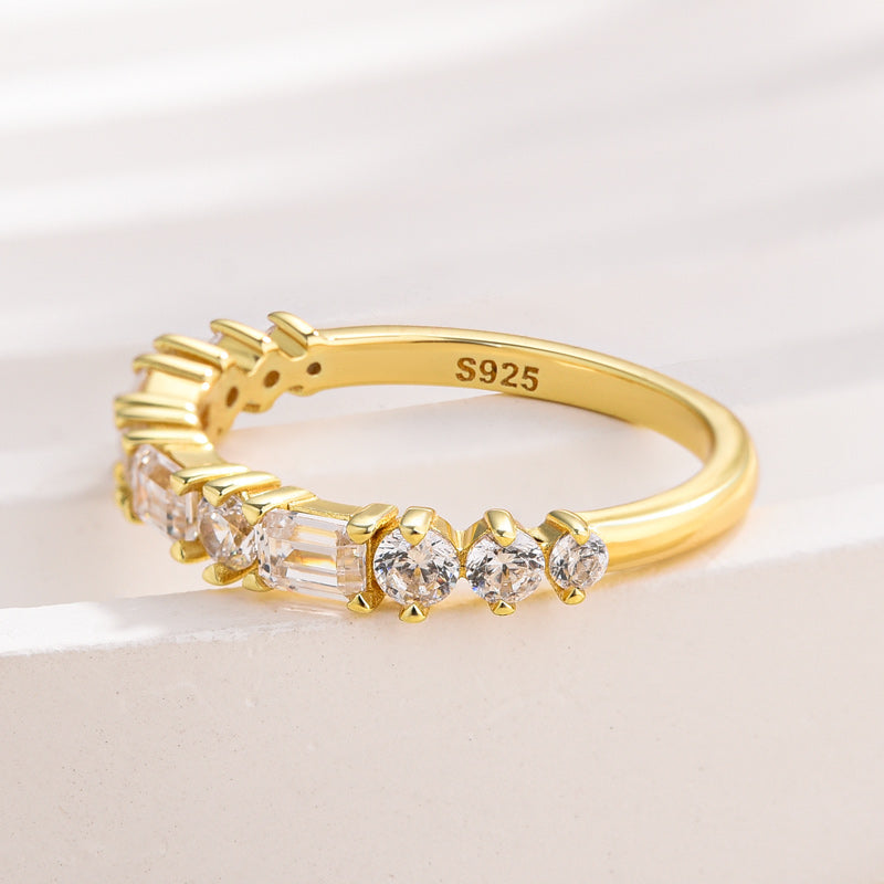 1.5Ct Emerald & Round Cut Band - 925 Silver Yellow Gold Plated