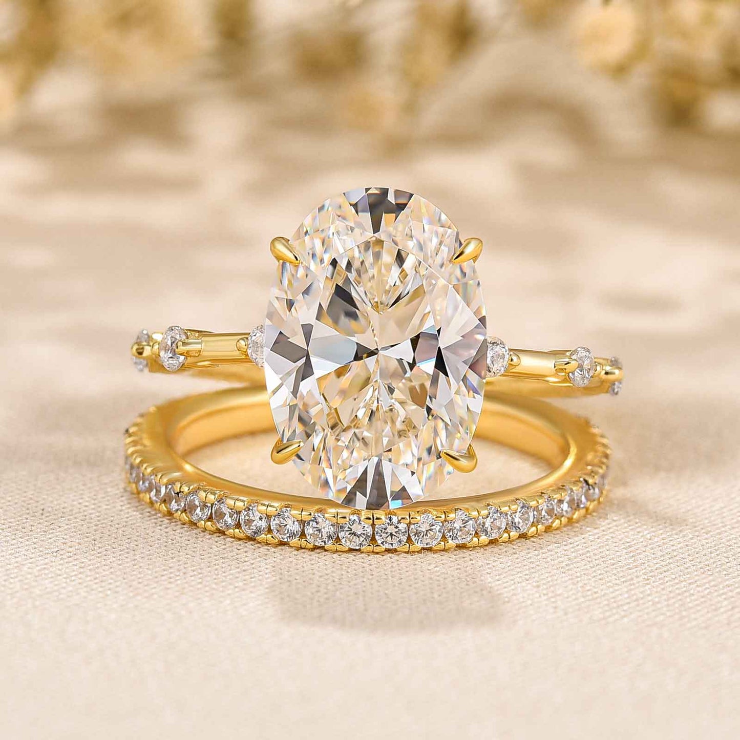 Elegant Oval Cut Ring Set in Sterling Silver with Yellow Gold Plating