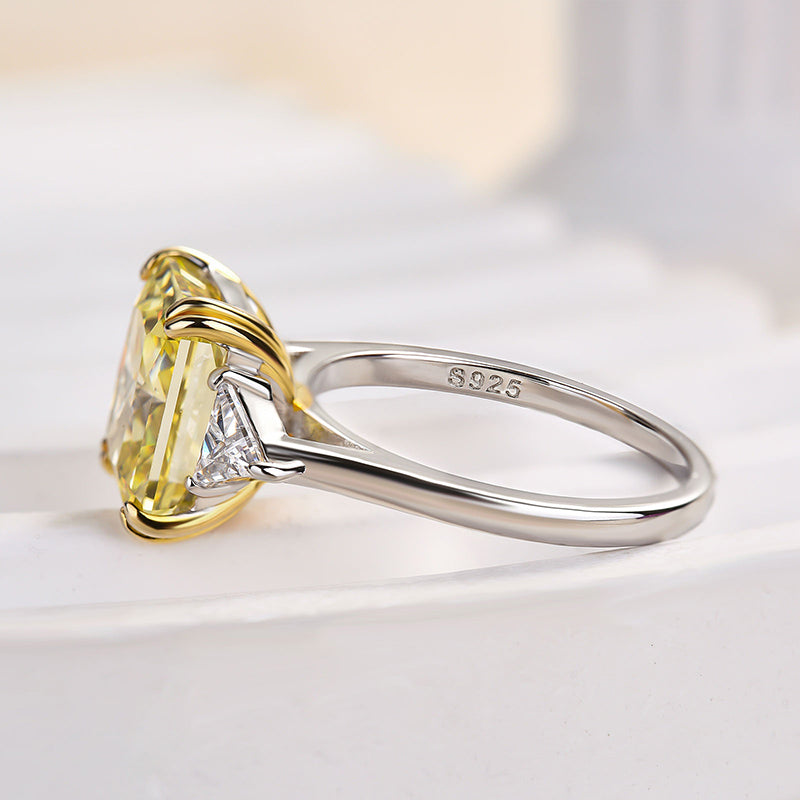 4.0Ct Radiant Cut Yellow Diamond Ring with Triangle Accents