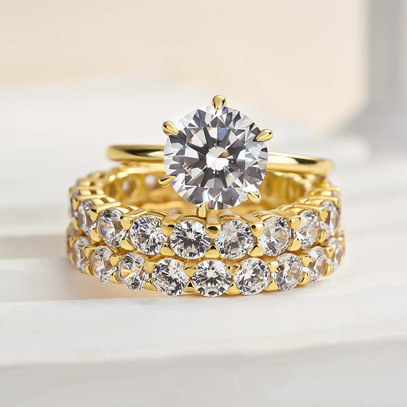 2.0Ct Sona Diamond 3-Pc Wedding Set - 925 Silver Rhodium Plated