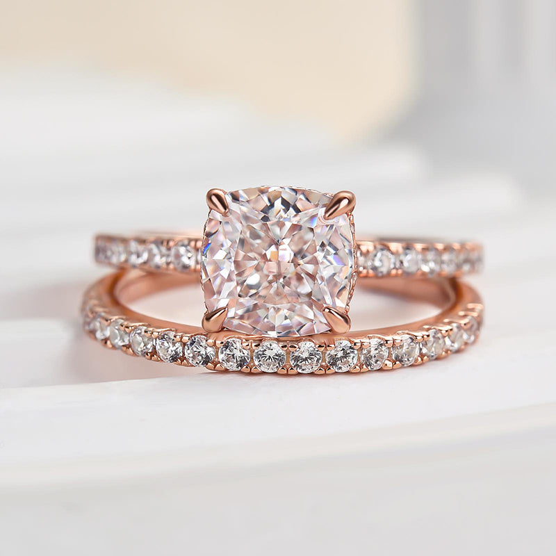 Tri-Tone Cushion Cut Wedding Set (2.0ct) - Silver