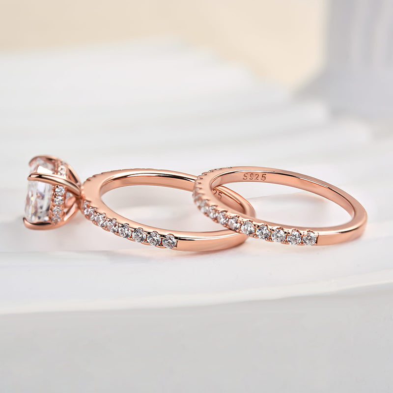 Tri-Tone Cushion Cut Wedding Set (2.0ct) - Silver