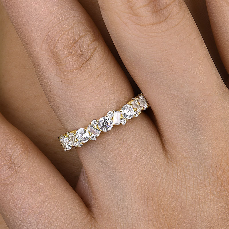 925 Silver Gold Plated 1.5ct Mixed Cut Diamond Band