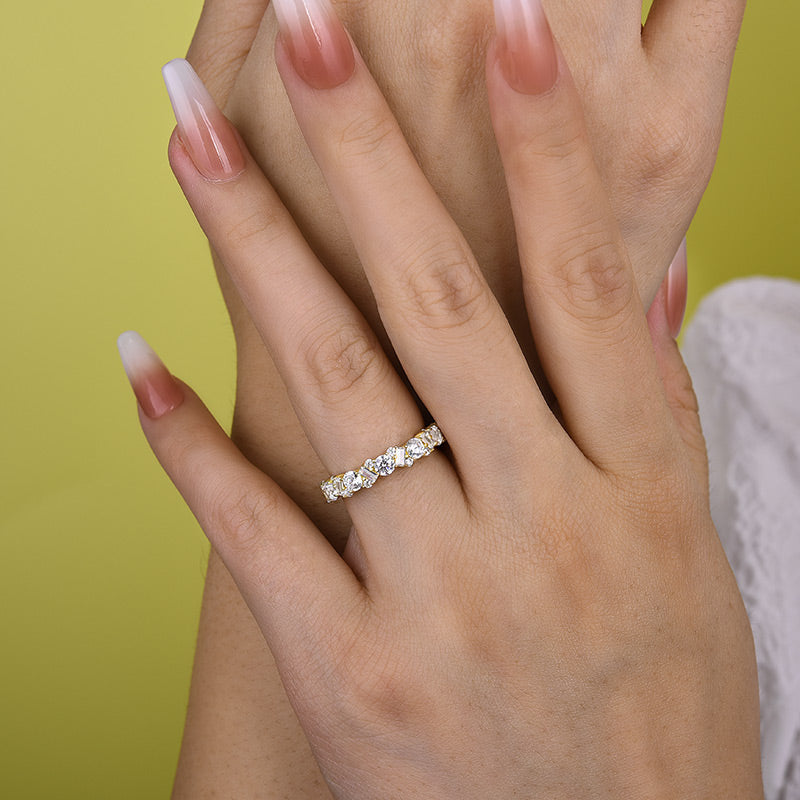 925 Silver Gold Plated 1.5ct Mixed Cut Diamond Band