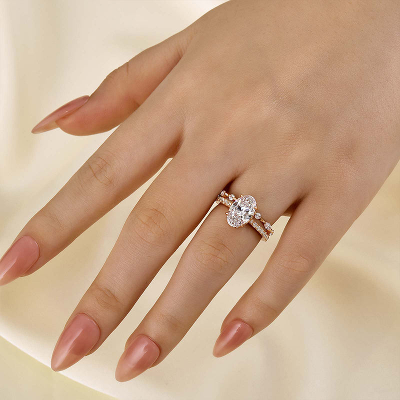 2.5ct Oval Cut Diamond Wedding Set - Rose/White Gold Options