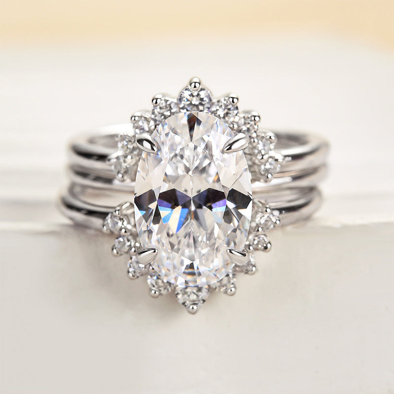 4Ct Oval Simulated Diamond Wedding Set - Sterling Silver White/Yellow Gold
