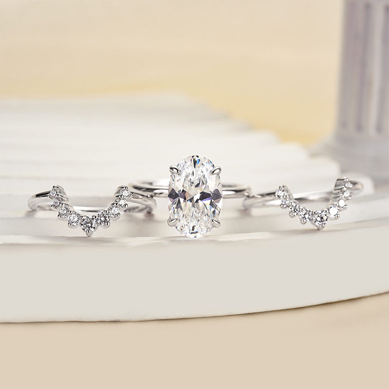 4Ct Oval Simulated Diamond Wedding Set - Sterling Silver White/Yellow Gold