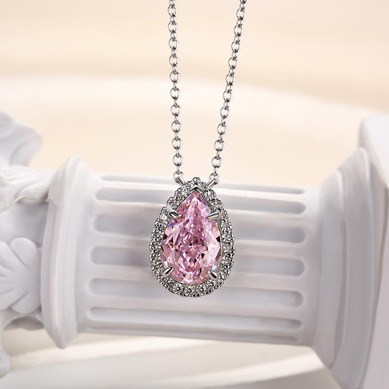 Pear-Cut Pink Sapphire Simulated Diamond Necklace