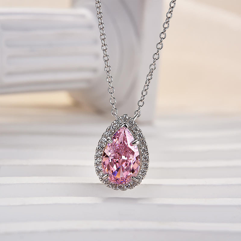 Pear-Cut Pink Sapphire Simulated Diamond Necklace
