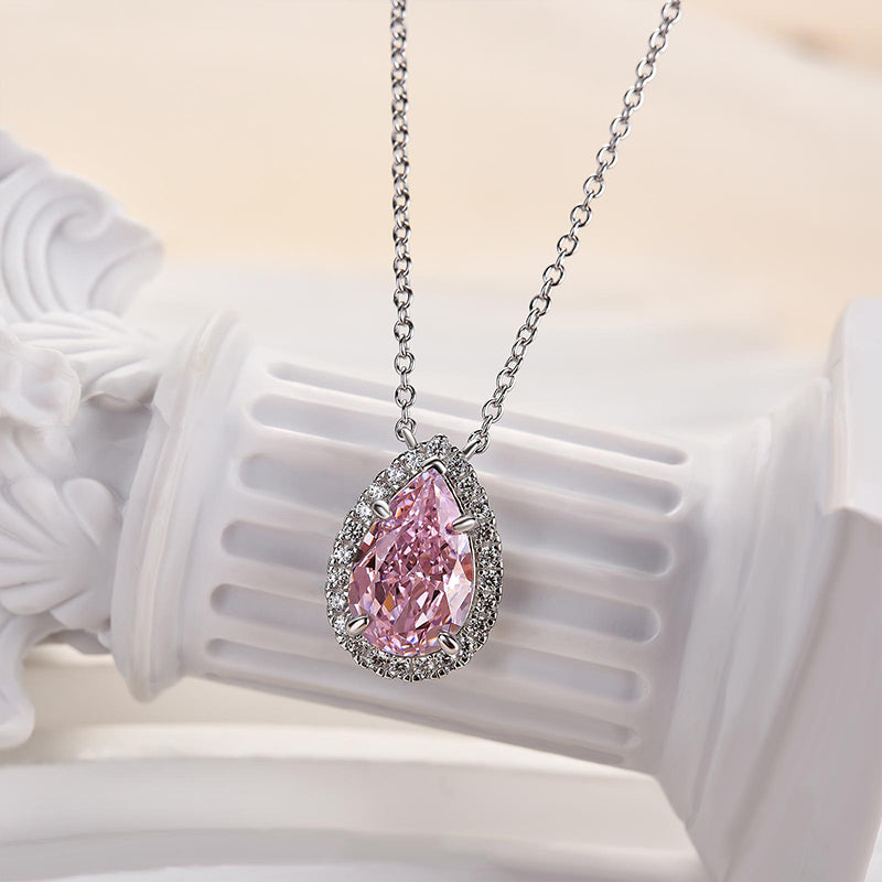 Pear-Cut Pink Sapphire Simulated Diamond Necklace
