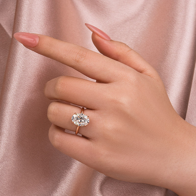 4 Carat Oval Moissanite Ring | 925 Sterling Silver White/Yellow/Rose Gold