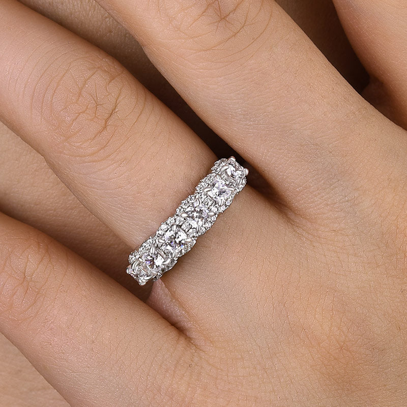 Dual Width 3mm Cushion Cut Diamond Band 925 Silver White Gold