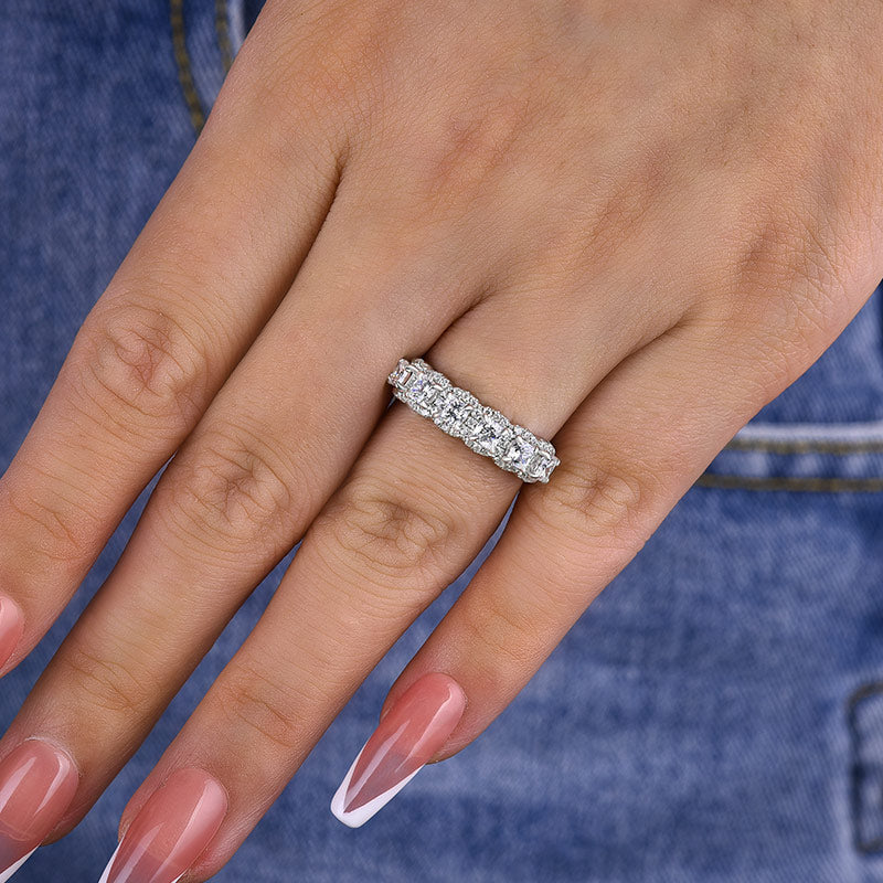 Dual Width 3mm Cushion Cut Diamond Band 925 Silver White Gold