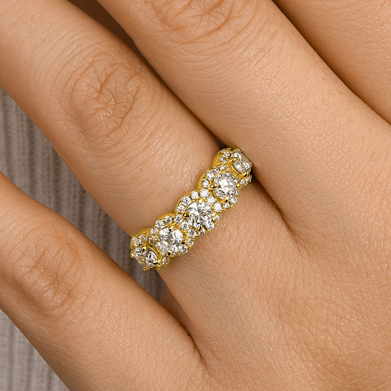 1.8ct Halo 5-Stone Anniversary Ring in Sterling Silver & Tri-Gold