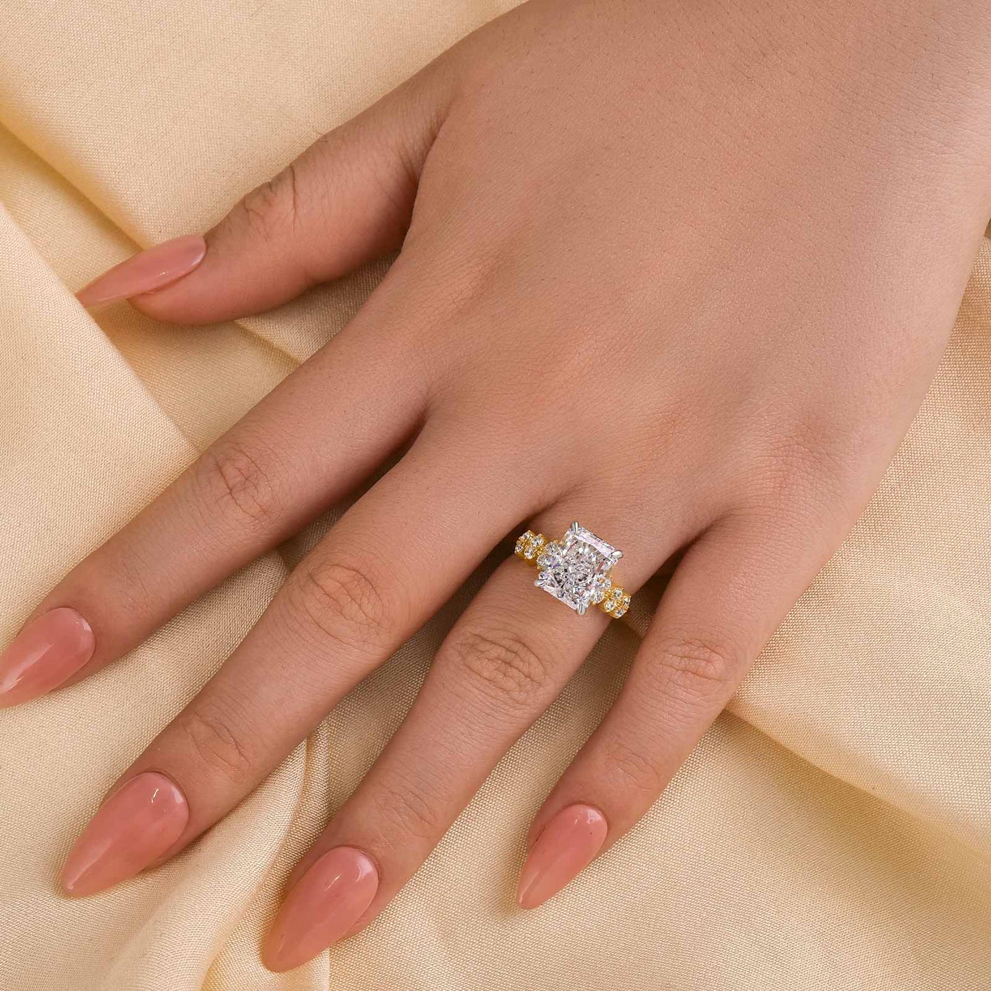 4.5Ct Radiant Cut Simulated Diamond Ring – 18K Yellow Gold Plated