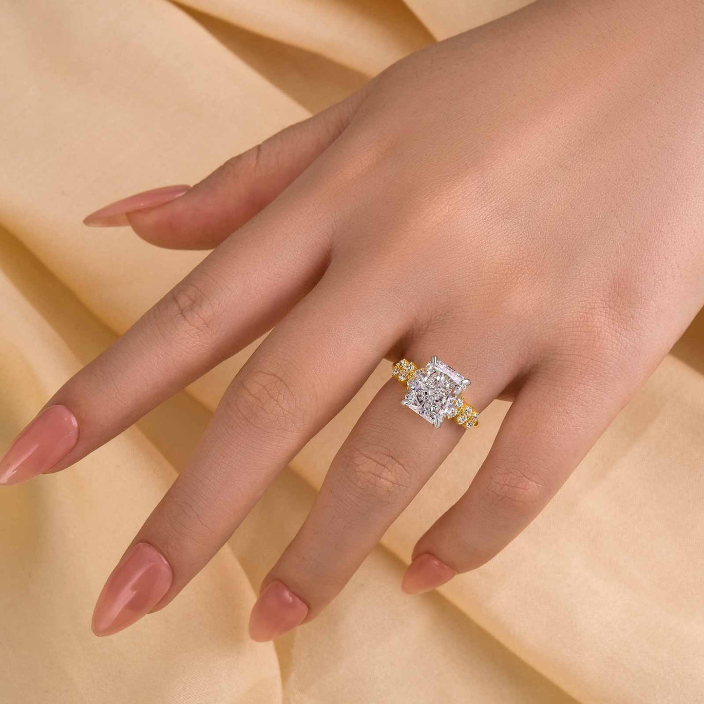 4.5Ct Radiant Cut Simulated Diamond Ring – 18K Yellow Gold Plated