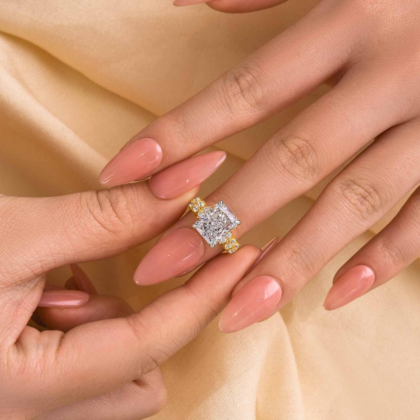 4.5Ct Radiant Cut Simulated Diamond Ring – 18K Yellow Gold Plated