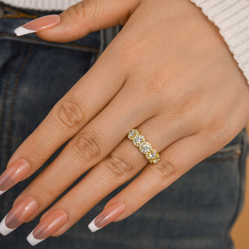 1.8ct Halo 5-Stone Anniversary Ring in Sterling Silver & Tri-Gold
