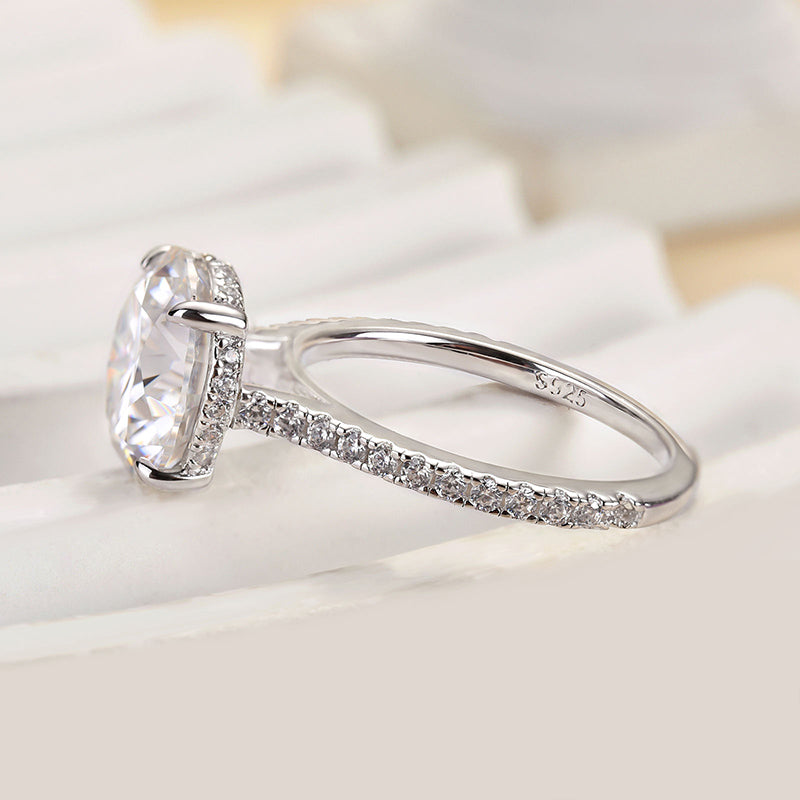 4 Carat Round Moissanite Engagement Ring Sterling Silver