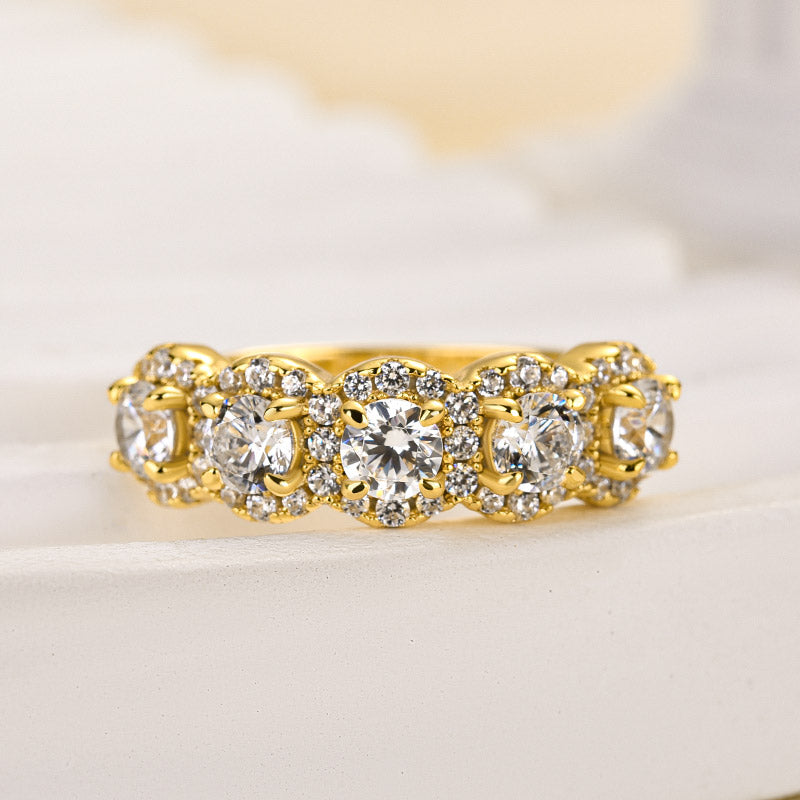 1.8ct Halo 5-Stone Anniversary Ring in Sterling Silver & Tri-Gold