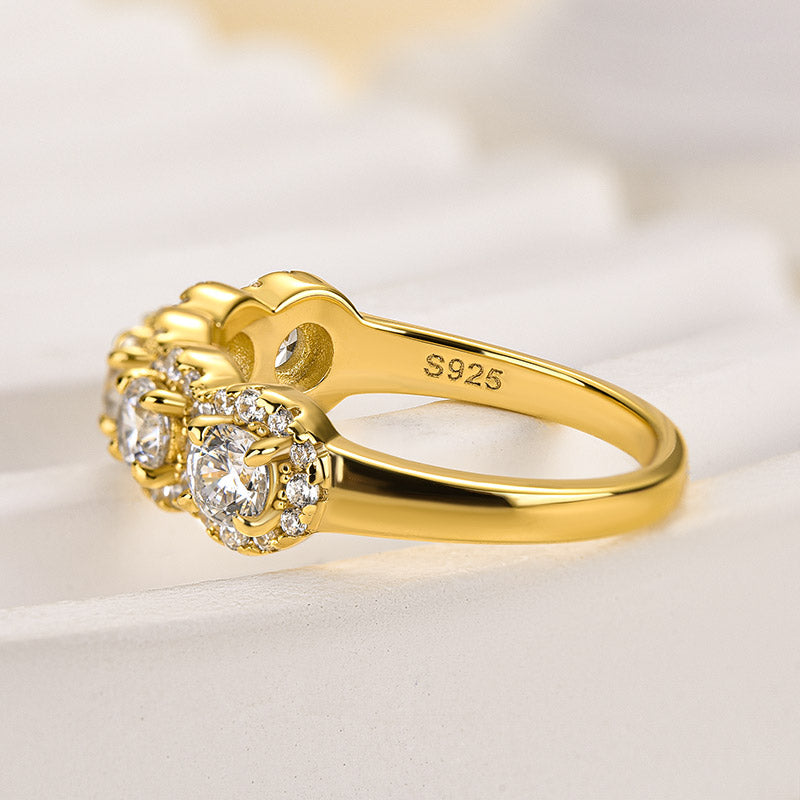 1.8ct Halo 5-Stone Anniversary Ring in Sterling Silver & Tri-Gold