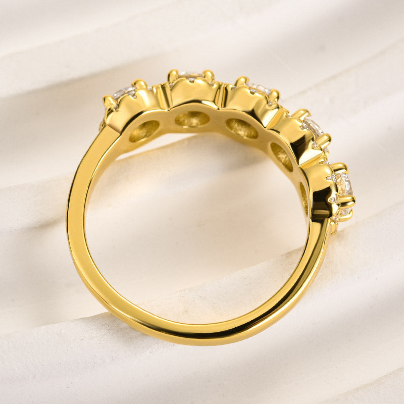 1.8ct Halo 5-Stone Anniversary Ring in Sterling Silver & Tri-Gold