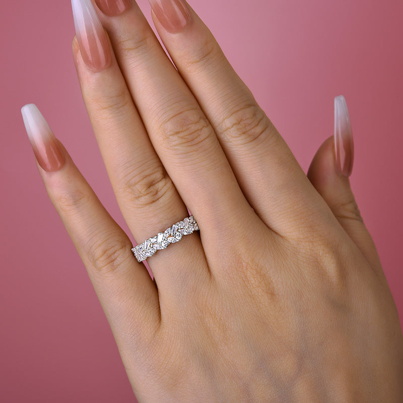 4Ct Mixed Cut Simulated Diamond Band 925 Silver White Gold
