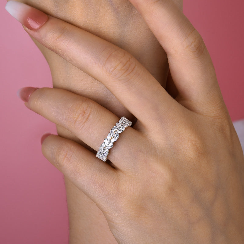 4Ct Mixed Cut Simulated Diamond Band 925 Silver White Gold