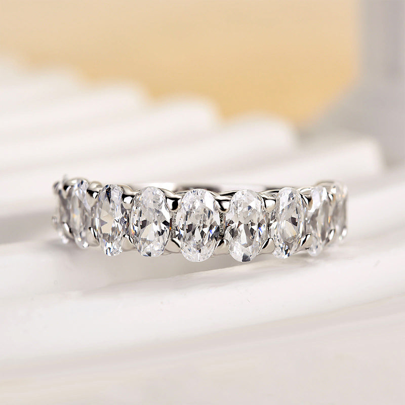 3.0Ct Oval Cut Sona Diamond Wedding Band, Dual Gold Plated Sterling Silver
